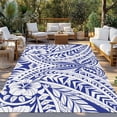 thumbnail image 2 of Polynesia Texture Outdoor Rug for Patio/Deck/Porch, Non-Slip Large Area Rug 5 x 7 Ft, Retro Traditional Tribe Floral Abstract Blue Indoor Outdoor Rugs Washable Area Rugs, Camping Rug Carpet Runner, 2 of 8