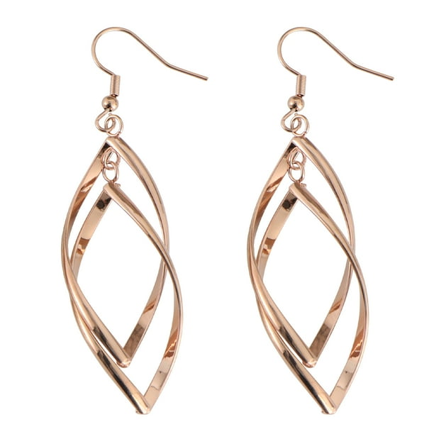 1 par de pendientes de acero de titanio con forma de rombo, geométricos y creativos, elegantes y con estilo para mujer (oro rosa)