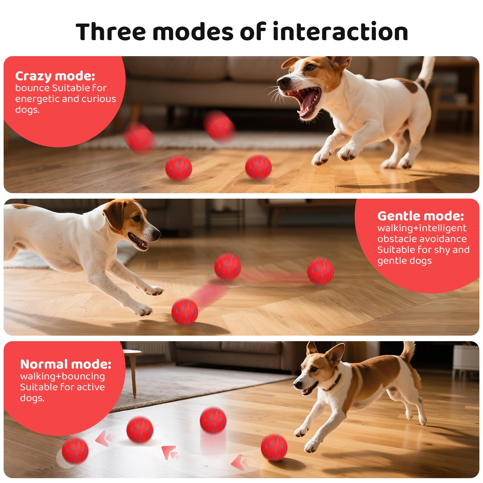 Inadays Dog Toys Interactive Dog Ball Toys For Large Dogs Automatic Ball for Dogs Chew Resistant Rechargeable E-TPU Silent Foam IPX54 Waterproof Dog Toys for Medium/Large Dogs, Red
