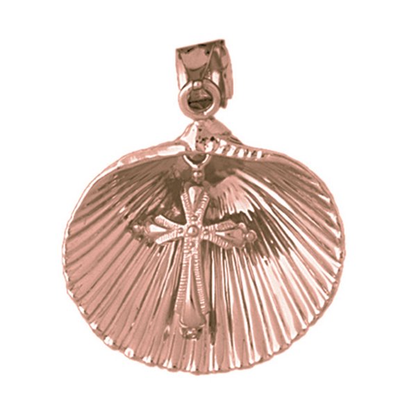 14K Rose Gold With Cross Pendant - 37 mm