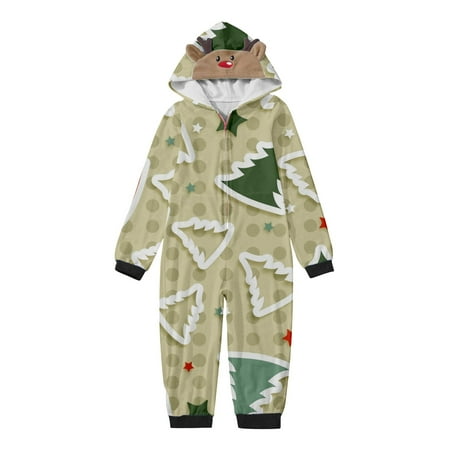

Christmas Pajamas for Family Beige Family Christmas Pjs Matching Sets Kids Casual Christmas Parent Child Outfit Printed Pajamas Jumpsuit Home Outfit Hooded Jumpsuit