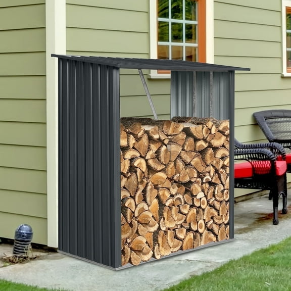 CarButler 5x3ft Metal Outdoor Firewood Rack Black