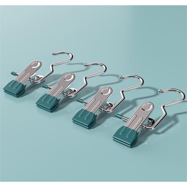 Perchas de acero inoxidable para ropa, paquete de 20 - Clips de pantalones giratorios multifunción de 360° con puntas de goma antideslizantes, organizadores de armario que ahorran espacio para