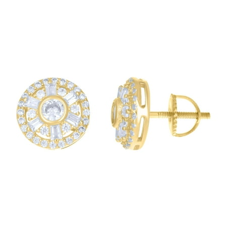 925 Sterling Silver Womens Baguette Round Cubic-Zirconia Fashion Stud Earrings
