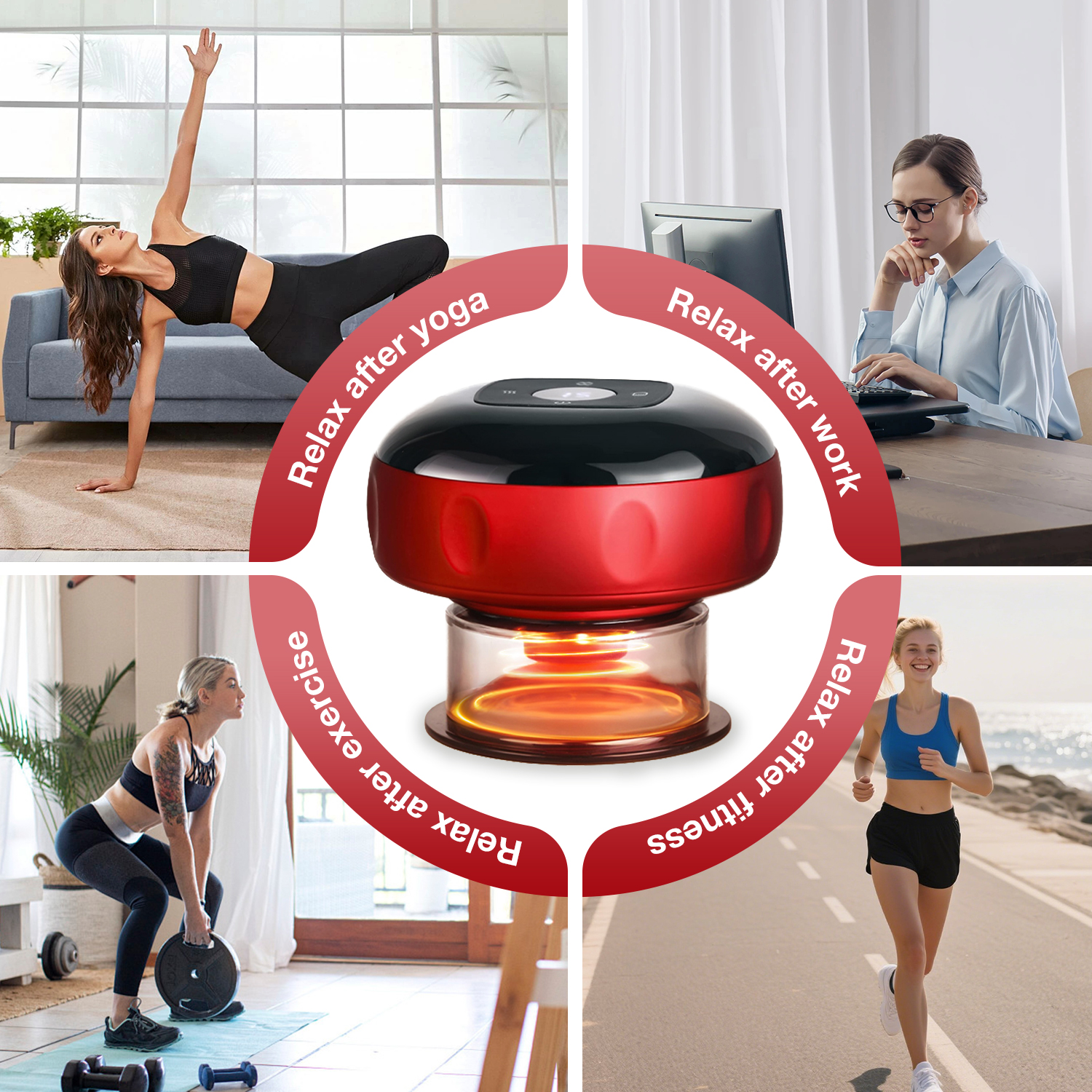 TISSCARE 5-in-1 Electric Cupping Massager Kit – 12-Level Temperature & Suction Control for Muscle Relaxation, Includes 2 Replaceable Cups