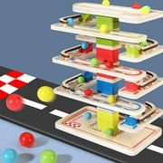 Kid Wooden Educational Montessori Toys Wooden Ball Racer Ramp Track Set Toy for Children 2+ Year Old Boy and Girl Gift