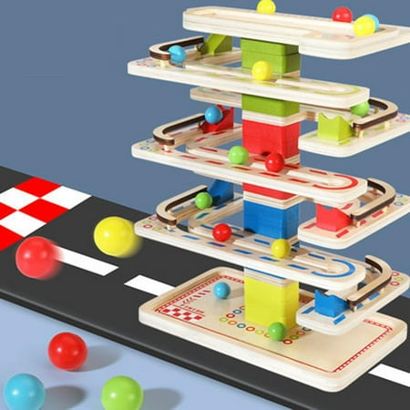 Kid Wooden Educational Montessori Toys Wooden Ball Racer Ramp Track Set Toy for Children 2+ Year Old Boy and Girl Gift