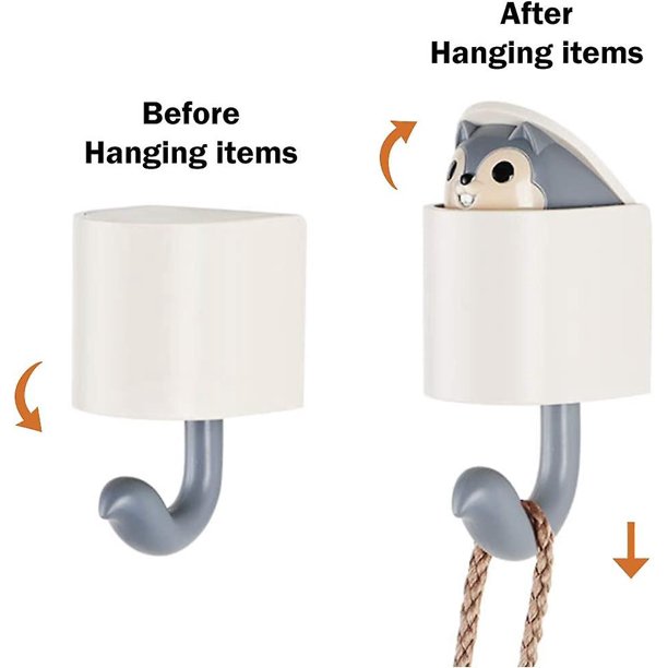 Gancho adhesivo Tal Gancho de ardilla, Gancho para colgar en la pared de plástico autoadhesivo impermeable sin rastro 2 piezas (gris)