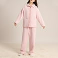 thumbnail image 5 of Telankuip 2 Piece Fuzzy Pajama Sets Long Sleeve Lapel Button down Tops Wide Leg Pants Plush Soft Comfort Winter Warm Loungewear Sleewear Outfits with Pockets 5-Pink XL, 5 of 6