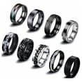 thumbnail image 1 of Paquete de 9 anillos de acero inoxidable, anillos giratorios para hombres, anillo giratorio Fidget Ring, anillo de boda negro, anillos de compromiso, anillo Fidget, cumpleaños, regalos de, 1 of 1