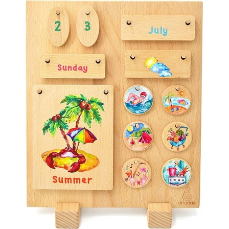 Calendar days of the week for  learning, Montessori  calendar, Solid wood