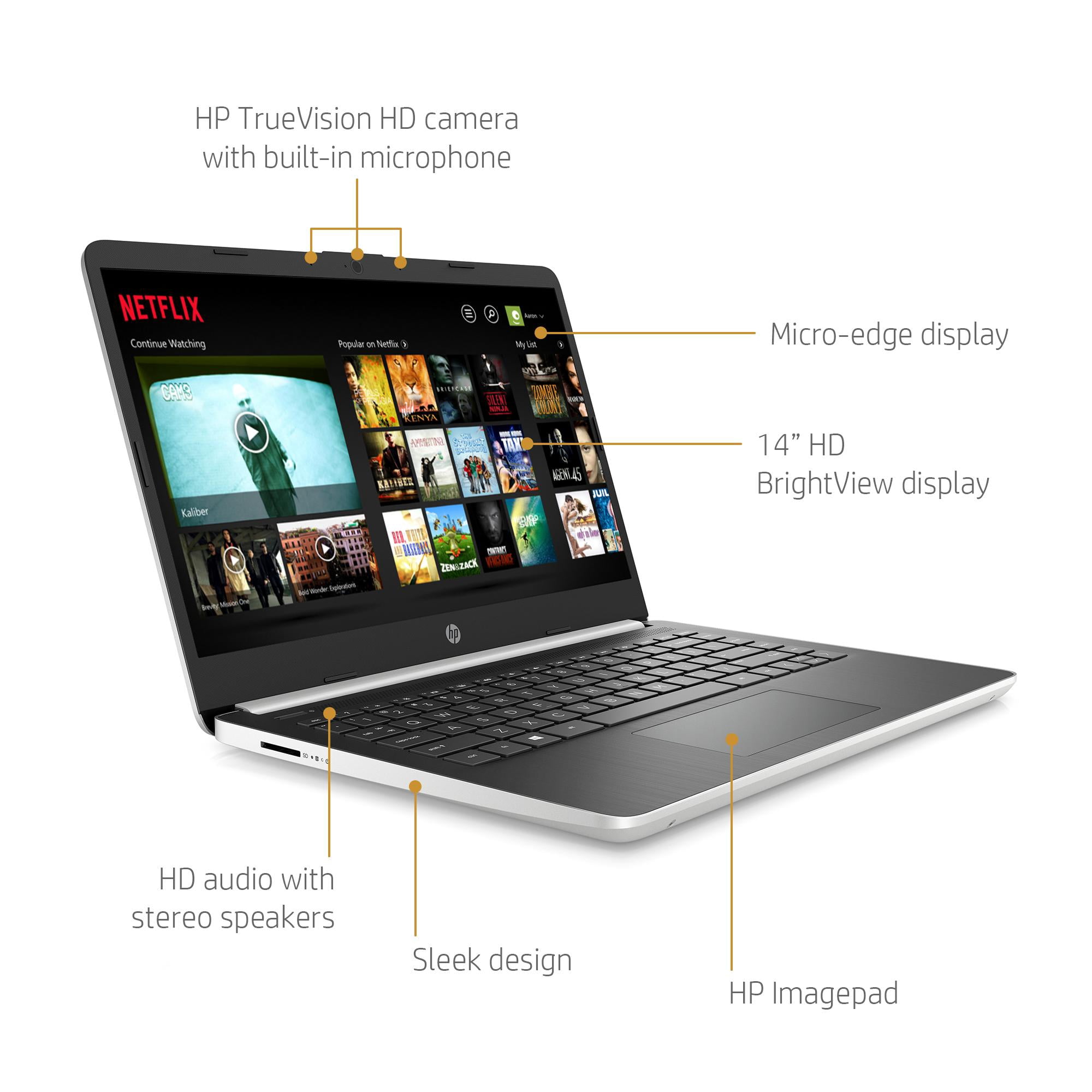 HP 14 Laptop, Intel Core i5-1035G1, 8GB SDRAM, 256GB SSD + 16GB Intel Optane memory, Natural Silver, 14-dq1039wm