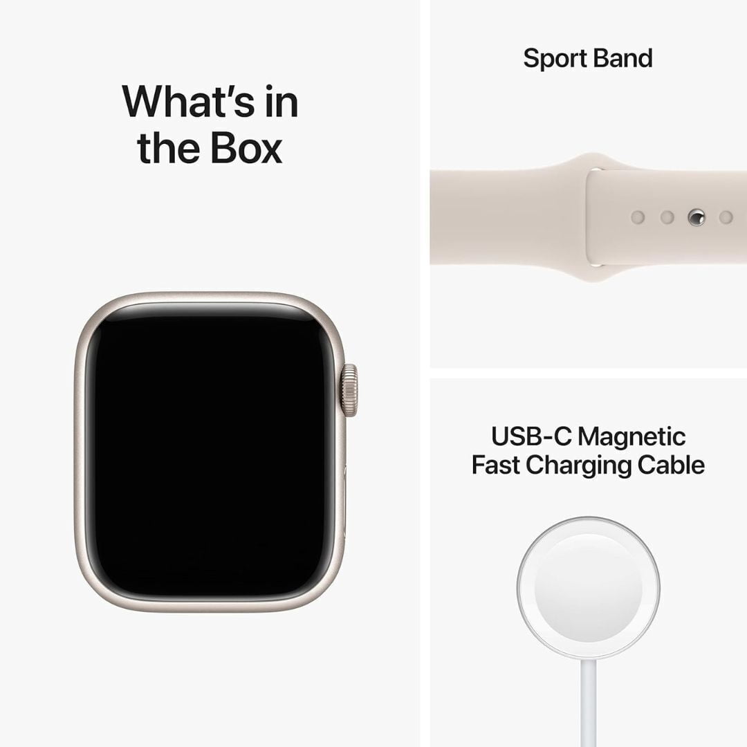 Restored Apple Watch Series 8 45mm GPS Smartwatch with Always-On Retina Display and 32GB Storage, Starlight Aluminum Case with Starlight Sport Band (Refurbished)