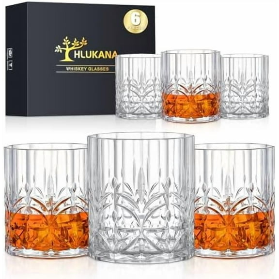 Unbreakable Plastic Whiskey Glasses Set of 6, 14 Oz Old Fashioned Glasses for Scotch Cocktail Rum Bourbon Vodka Liquor, Unique Gifts for Men, Reusable, Clear, BPA-free, Dishwasher Safe