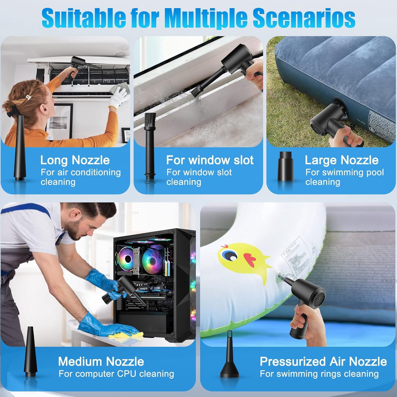 Compressed Air Duster, 130000RPM Electric Cordless Air Duster Keyboard Cleaner for Cleaning, 3 Speeds, 7500mAh Rechargeable, Dust Blower Replaces Compressed Air Cans
