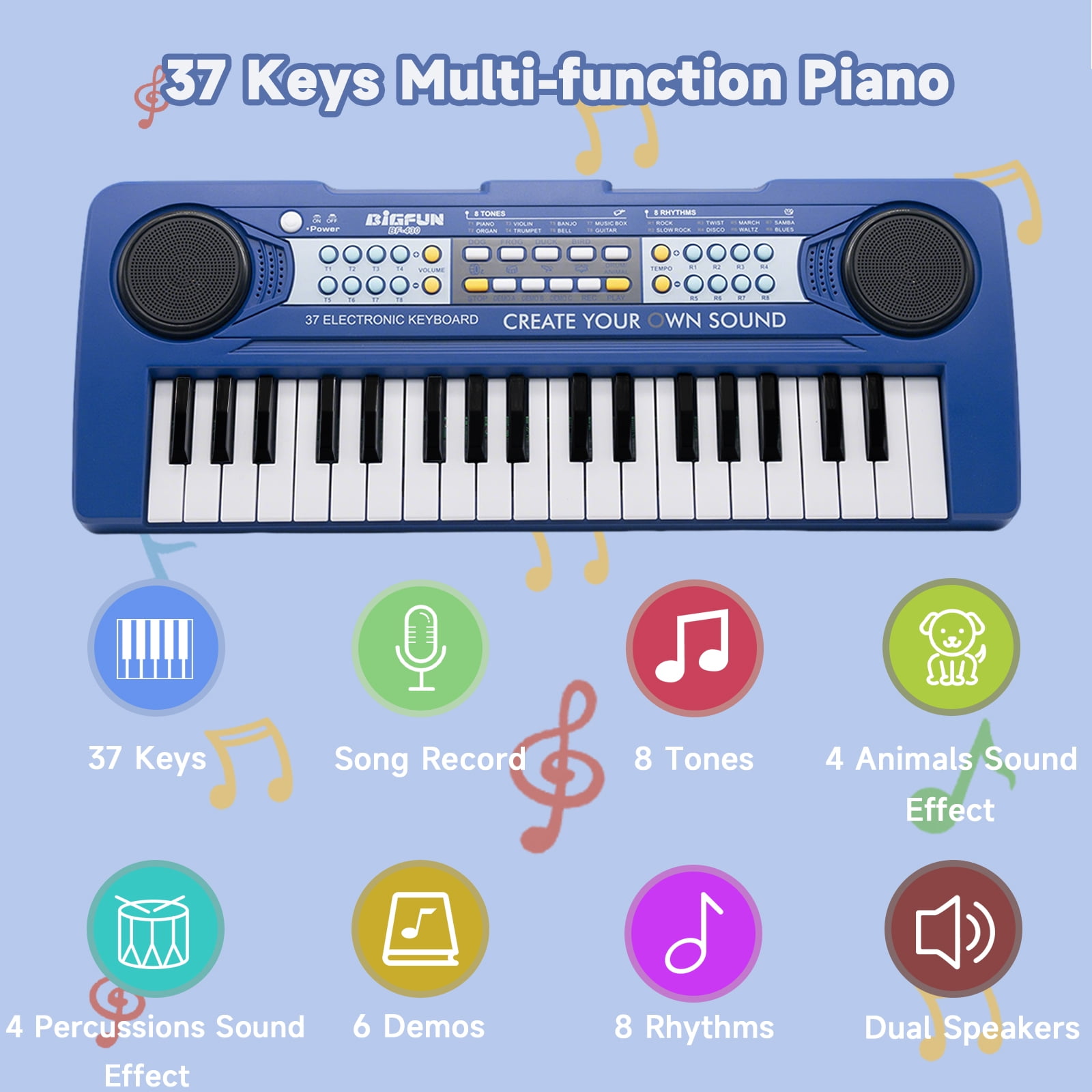 OUTGOO 37 Keys Piano Keyboard for Kids, Portable Music Keyboard Piano, Early Learning Educational Electronic Musical Instruments Toys Gifts for 3 4 5 6 7 8 9 Year Old Boys and Girls
