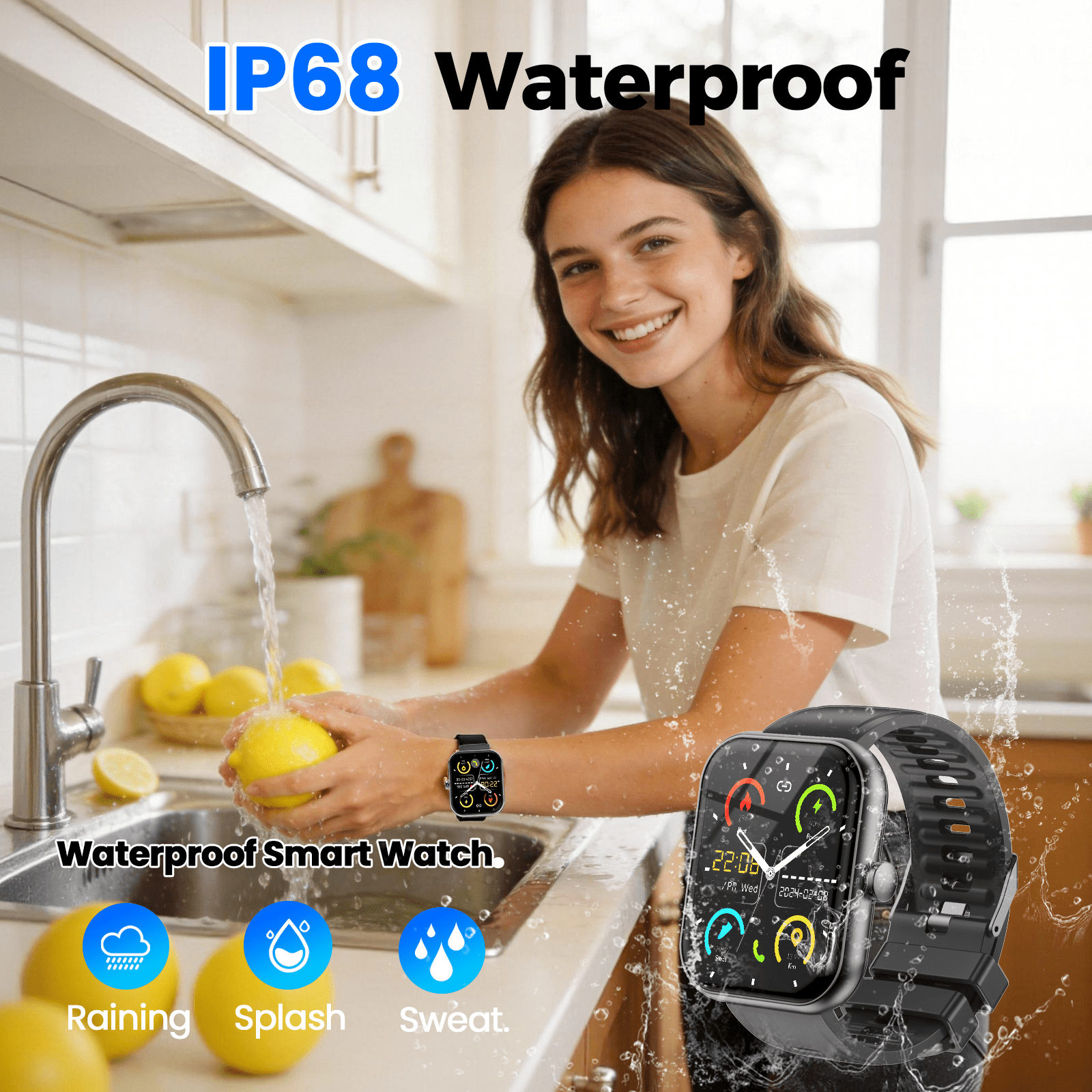 Smart Watch for Men Women Fitness,1.96" HD Touch Screen Fitness Tracker with Bluetooth Call Answer/Dial,Fitness Watch with 100+ Sports Modes,Pedometer,Calorie Counter,IP68 Waterproof Smartwatch Compa