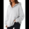 thumbnail image 2 of Sudadera con Capucha de Gran Tamaño con Cuello en V y Abertura para el Pulgar para Mujer, Estilo Y2K, Moda de Otoño. Gris M, 2 of 8