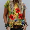thumbnail image 1 of CHGBMOK Blouses Grande Taille pour Femmes Été Blouse Décontractée à Manches Courtes Imprimée Col Rond T-Shirt Hauts pour Dames Hauts de Plage d'Été en Solde, 1 of 4