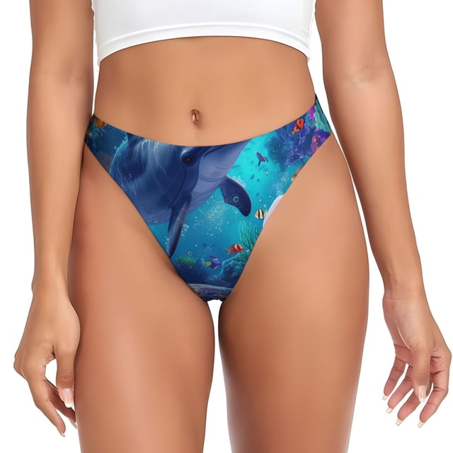 Fotbe Underwater Turtle Dolphin Octopus Tanga Sin Costuras para Mujer con Estampado – Panties Invisibles, Transpirables y Cómodos para Uso Diario-Medium