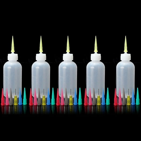 Allume 5Pcs Plastic Small Squeeze Bottles with 35 Nozzles - Great for Icing, Cookie Decorating, Sauces, Condiments, Arts and Crafts and More Clear