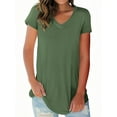 thumbnail image 4 of Liher Women Summer Tshirts Short Sleeve V-Neck Basic Tops Plain Solid Color Tee Shirts Army Green Stretchy Tunic Top Clothes Size S, 4 of 6
