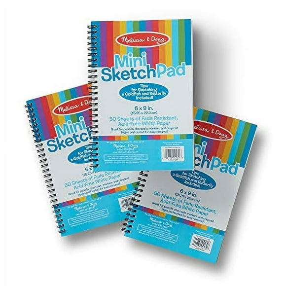 Bloc de dibujo Melissa & Doug Mini, 50 hojas, 15 x 9 pulgadas, paquete de 3