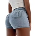 thumbnail image 3 of Women'S High Waisted Denim Skorts with Asymmetrical Button Wrap Design Light Blue 4XL, 3 of 7