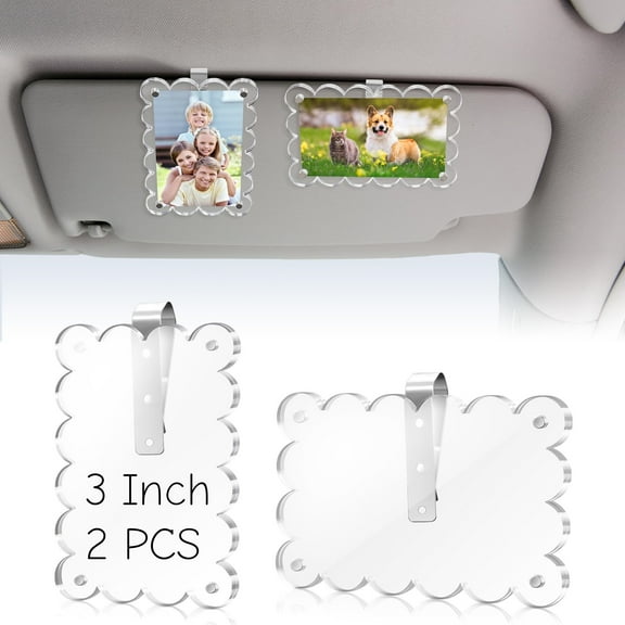 Trianu 2Pcs Car Picture Holder, 3.3 × 4.9 inch Sun Visor Photo Frame Clip Acrylic Magnetic Personalized Pictures Frames Display for Cars Sunvisor Memorial Presents Christmas Gift for Family Friends
