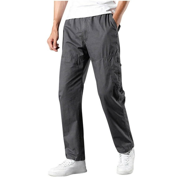GuangCheng Mens Straight Fit Cargo Pants Blended Comfortable Multi Pocket Elastic Waist Durable Loose Casual Work Trousers,Size:3XL
