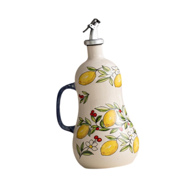 Botella dispensadora aceite oliva cerámica, botella para condimentos líquidos, aceitera decorativa estilo rústico, recipiente para aceite Amarillo