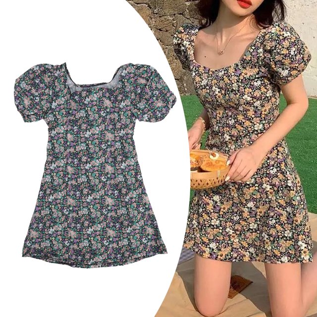 Vestido Floral Mujer Manga Corta Cintura Alta Casual Mini Vestido De Verano Para Mujeres Fiesta Diaria
