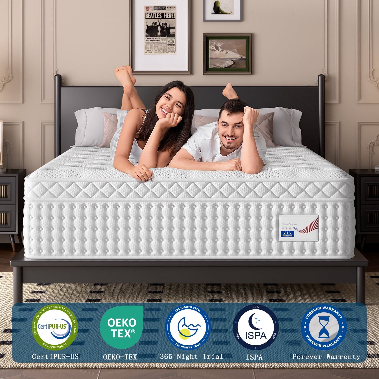 Sleepmax Revella 14" King Firm Hybrid Mattress , Euro Top, 365 Nights Trial, Motion Isolation, Extra Lumbar Support