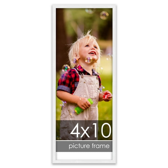 4x10 White Wood Picture Frame - UV Acrylic, Foam Board Backing, Hanging Hardware