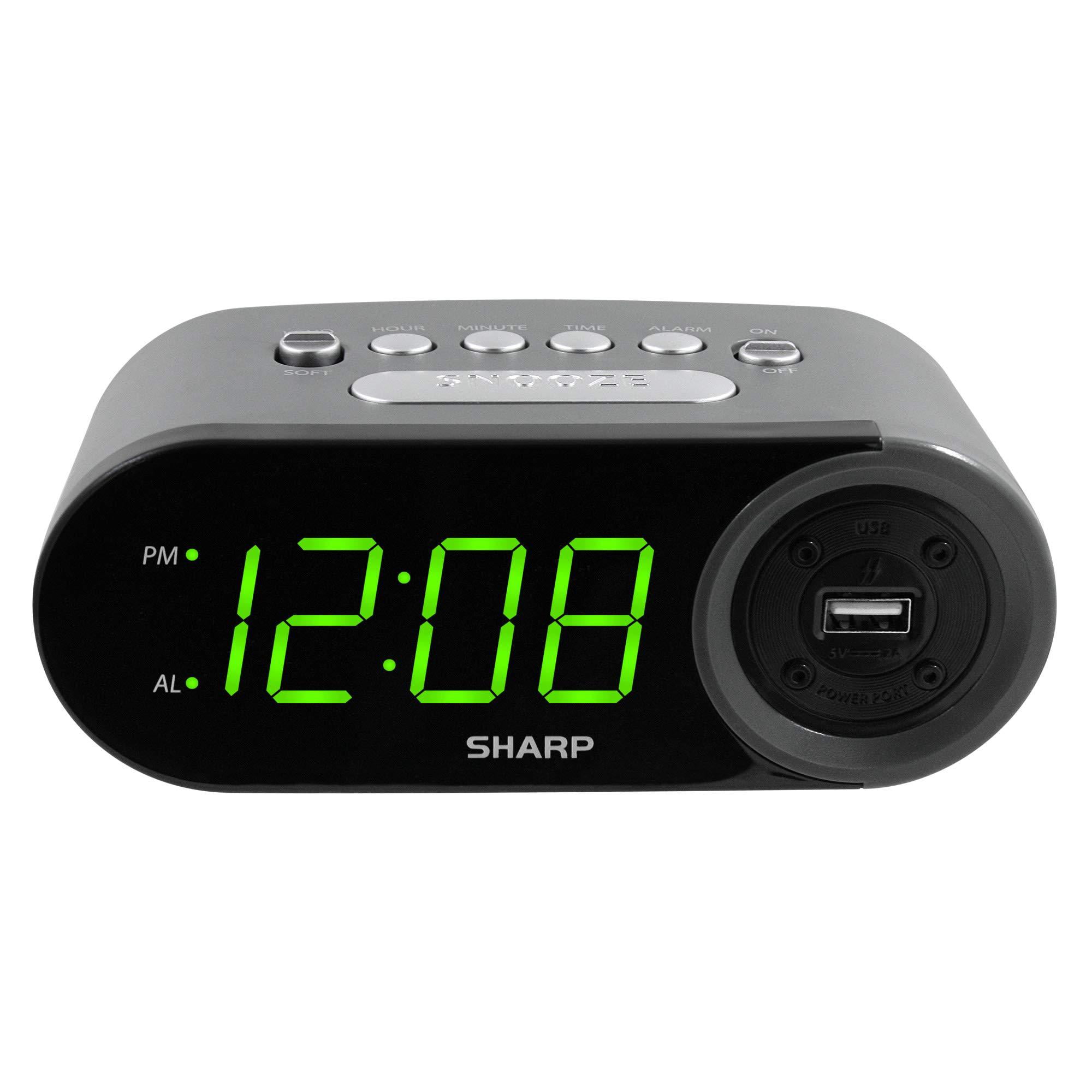 SHARP Digital Easy to Read Alarm Clock with 2 AMP High-Speed USB Charging  Power Port - Charge Your Phone, Tablet with a high Speed Charge! Simple, 