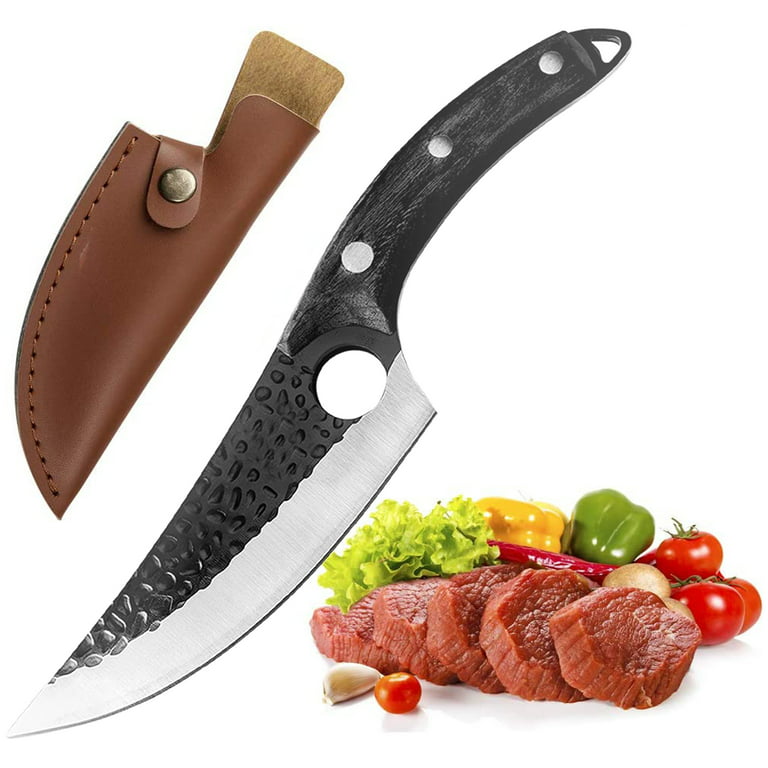 Huusk Knives, Viking Boning Knife for Meat Cutting, Small Ulu knife,  Caveman Ultimo Knife Hand Forged Full Tang Knife for Kitchen or Camping  Christmas