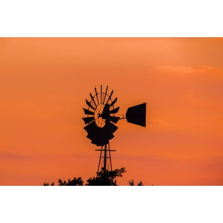 Orange Windmill - Laminated Poster Sunset Evening Windmill Orange Shadows Sky Poster Print 24 x 36