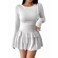 thumbnail image 2 of Female Long Sleeve Corset Mini Dress Ruffle Hem Short Party Club Dresses White M, 2 of 10