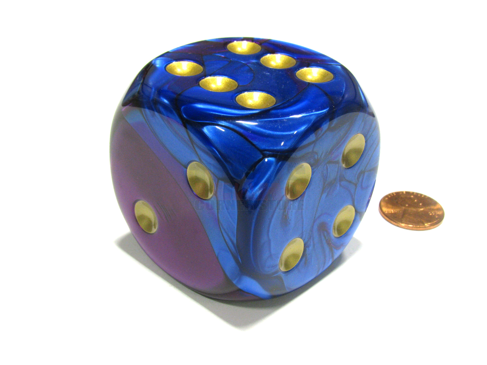 chessex gemini 50mm huge large d6 dice, 1 piece - blue-purple with gold pips #dg5028