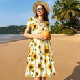 thumbnail image 4 of Fotbe European-style Pattern Sunflower A Pattern Dress Casual Womens Fashion Short Sleeve Maxi Dress T Shirt Dress Striped Long Color Block Maxi Dress, 4 of 6