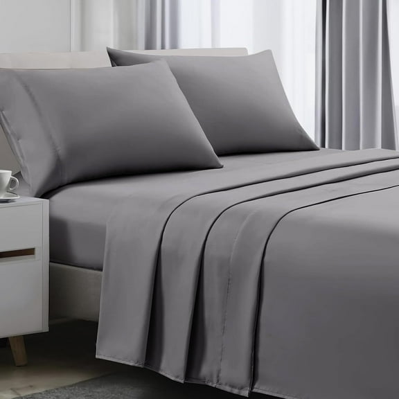 FAGRSA-Full Sheets Set - Full Bed Sheets - 4pcs Sheets with 12-Inch Deep Pockets - Soft & Breathable 100% Polyester Bedding Sheets & Pillowcases -Dark Grey