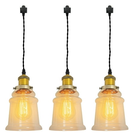 

Kiven J Track Pendant Lightning 3 Lights Modern J Track Light Heads with Glass Shade for Bedroom Kitchen Home Lighting E26 Socket