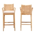 thumbnail image 2 of bali & pari Storsel Bohemian Natural Rattan and Teak Wood 2-Piece Bar Stool Set, 2 of 6
