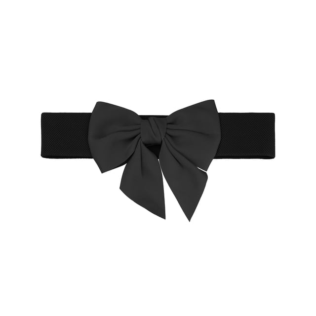 CINTURÓN ELÁSTICO ANCHO PARA MUJERES TALLAS GRANDES CON DECORACIÓN DE LAZO EN LA CINTURA, CINTURONES DE MODA VERSÁTILES 26.0-33.5" Negro