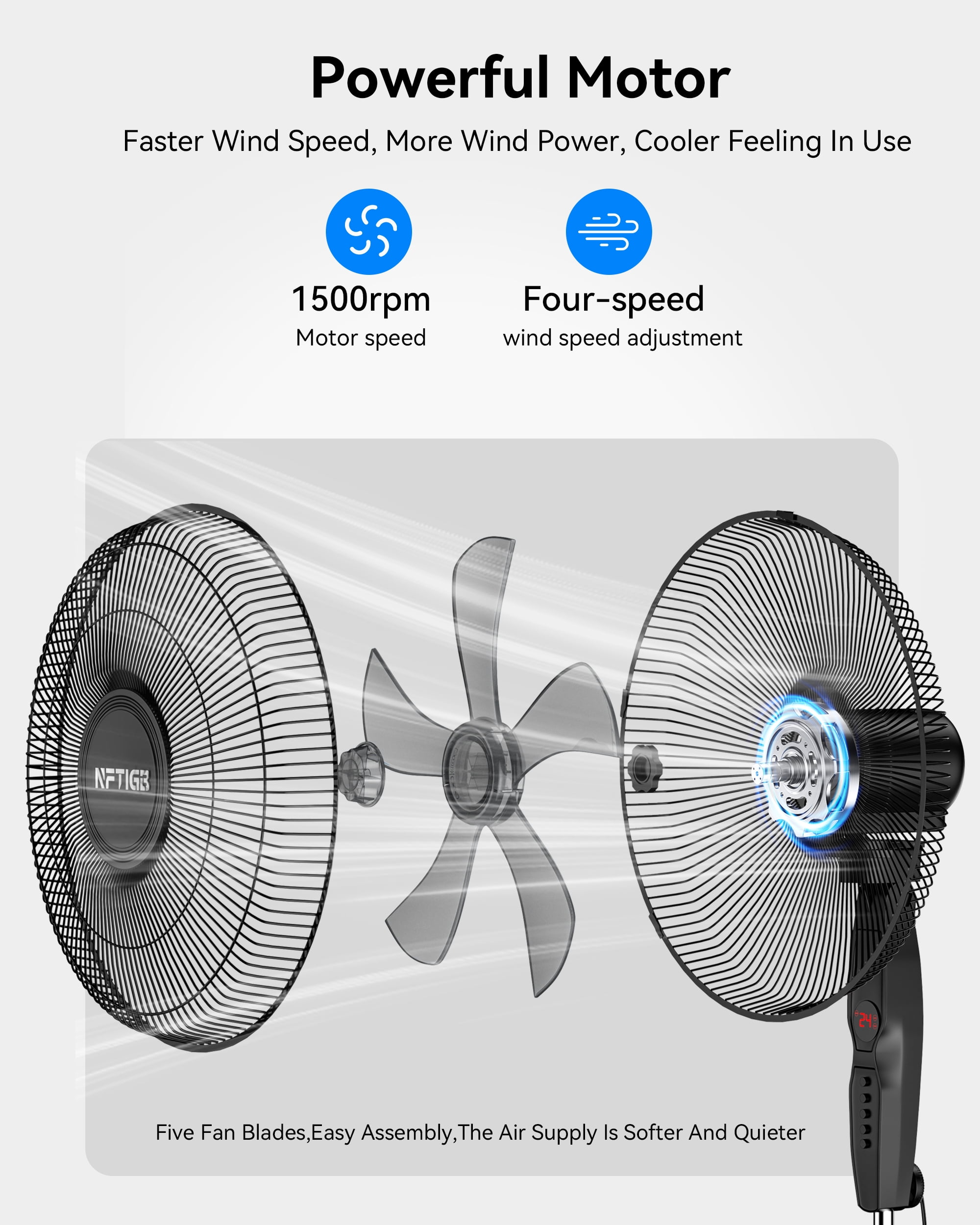 NFTIGB 16'' Oscillating Pedestal Fan w/Remote and Timer, Adjustable Height Floor Fan, Black 2026 New