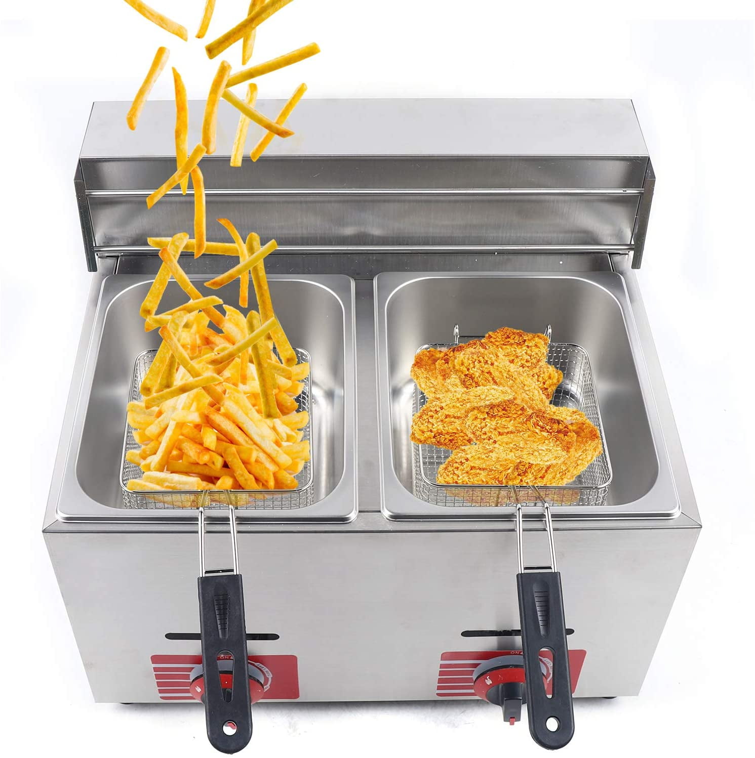 TFCFL 10L*2 Countertop 2 Baskets Stainless Steel Gas Deep Fryer Kitchen