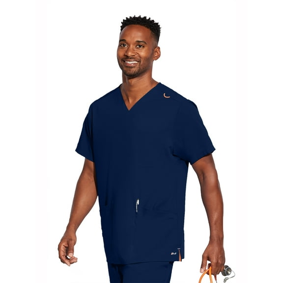 Motion By Barco MOT019 Men's Four Pocket Lapover V-Neck Scrub Top Navy L