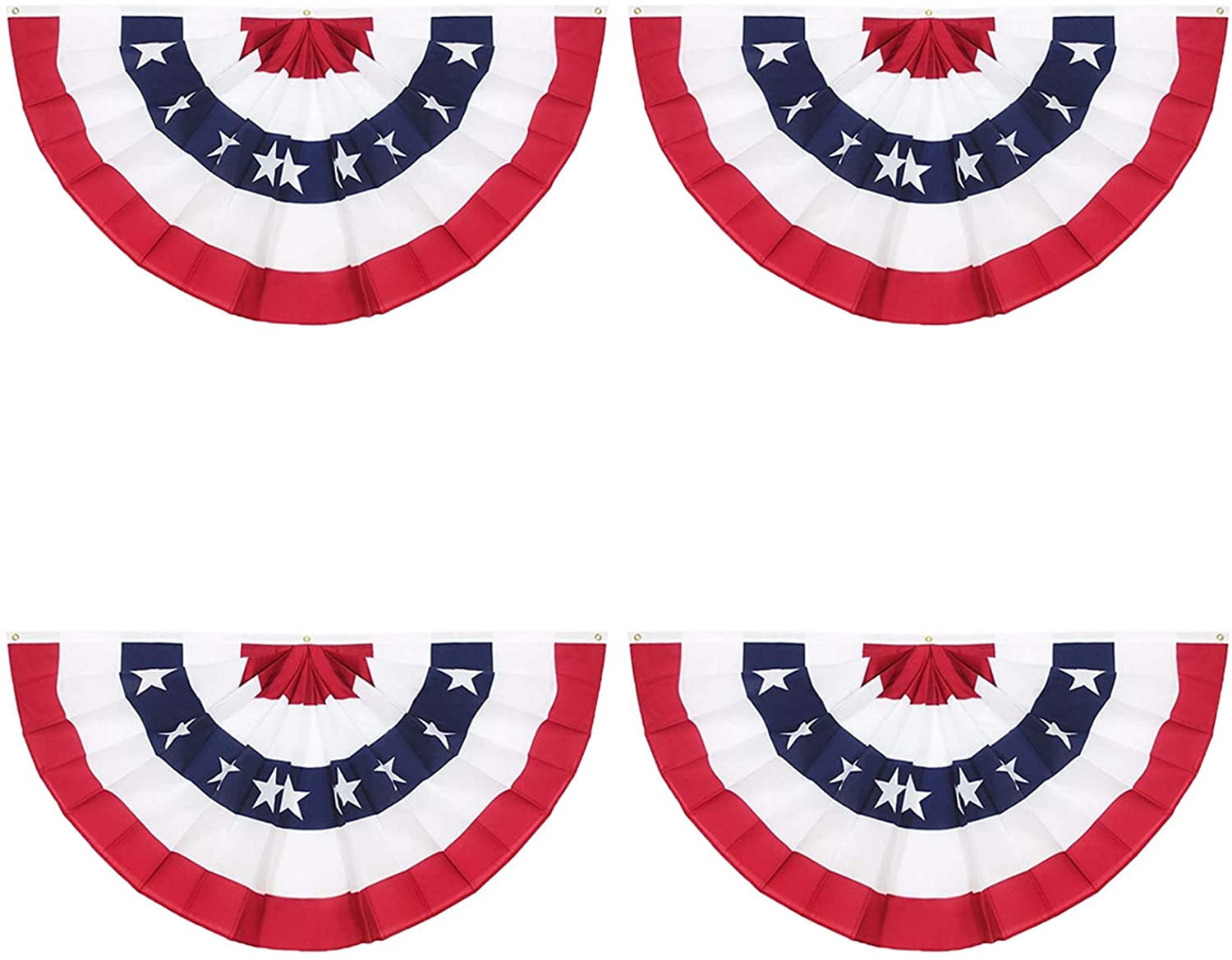 6 Pieces USA Pleated Fan Flag, 1.5x3 ft American US Bunting Flag Patriotic Half Fan Banner Flag for 4th of July Memorial Indoor Outdoor Decoration with Canvas Header and Brass Grommets