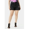 thumbnail image 4 of CASSIE LIZ Women's Plus Size Grey Destructed Shortie Shorts Jeans 3X Elastic Waist Frayed Hem Shorts Pocket Casual Pants Summer Washed Ripped Shorts Pants 3XL 22W, 4 of 8