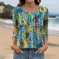 thumbnail image 5 of 3/4 Length Sleeve Womens Tops Cotton Oversized Crewneck Three Quarter Sleeve T Shirts Summer Casual Floral Print Plus Size Round Neck Loose Comfy Short Sleeve Tee Shirt, 5 of 5